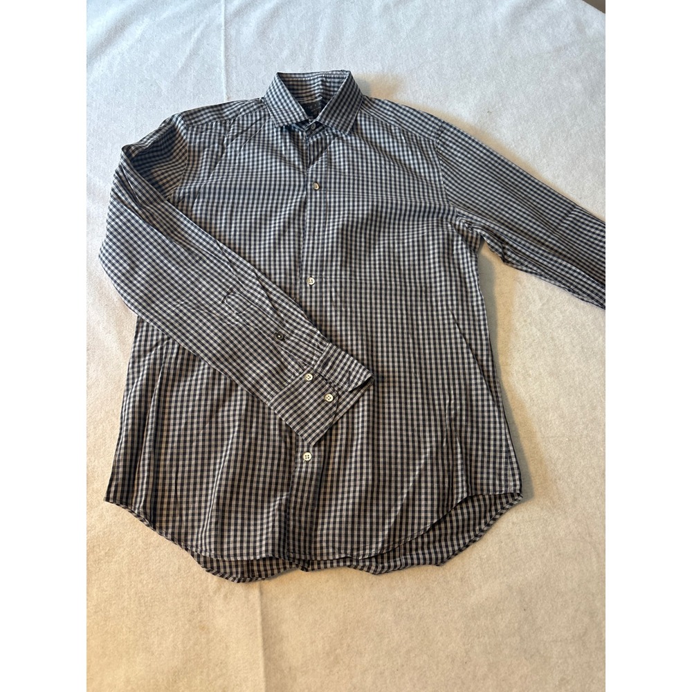 Rag & Bone Button Down‎ Shirt Mens 15 Navy White Excellent Gingham Long Sleeve